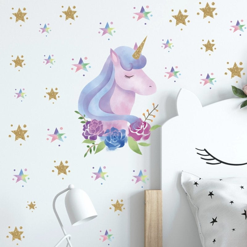 Muursticker unicorn - eenhoorn sterren kinderkamer meisjes