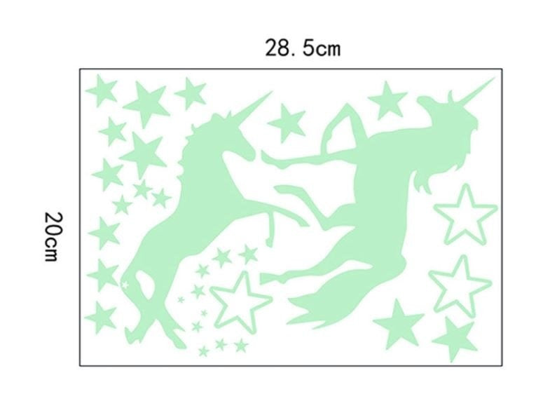 Muursticker unicorn  en sterren glow in the dark kinderkamer
