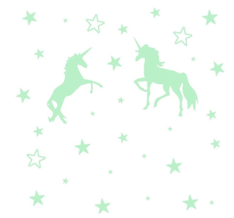 Muursticker unicorn  en sterren glow in the dark kinderkamer