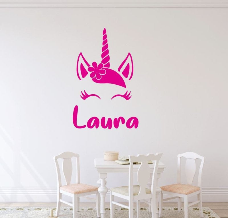 Muursticker unicorn naam kinderkamer meisjes