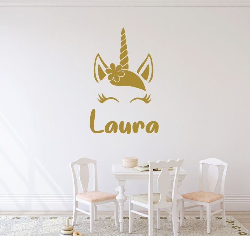 Muursticker unicorn naam kinderkamer meisjes