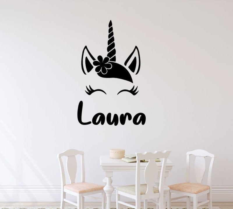 Muursticker unicorn naam kinderkamer meisjes