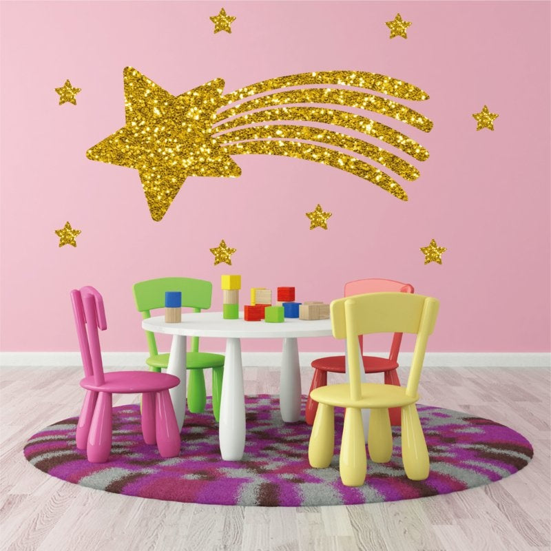 Muursticker vallende ster goud glitter kinderkamer