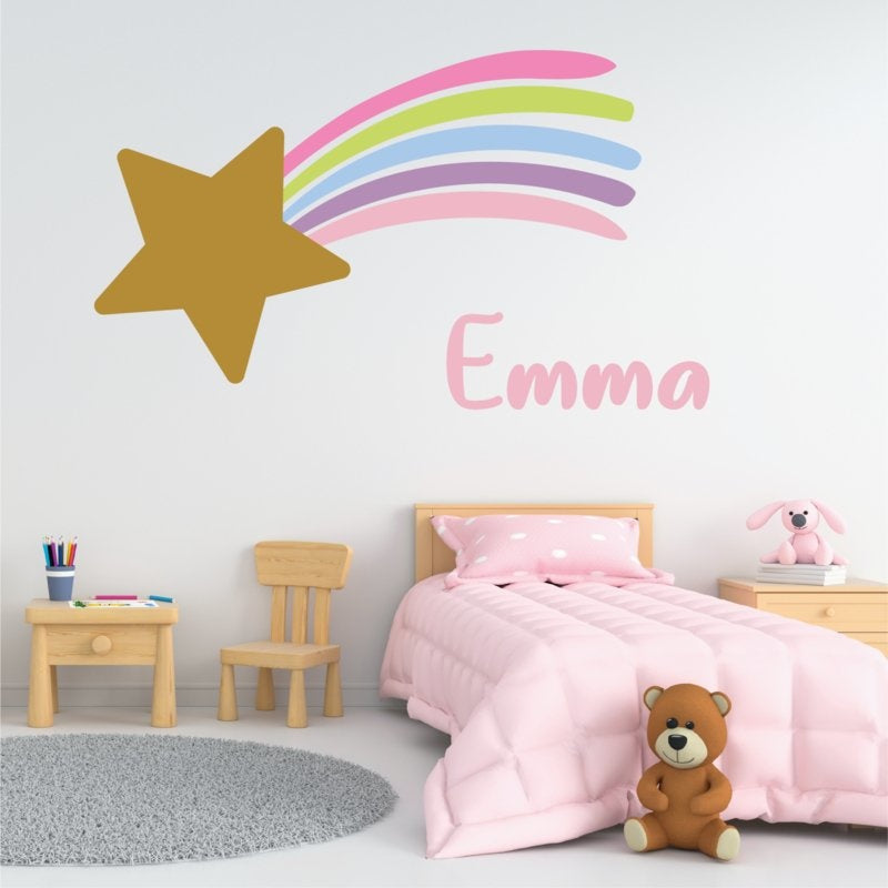 Muursticker vallende ster unicorn stijl kinderkamer meisjes
