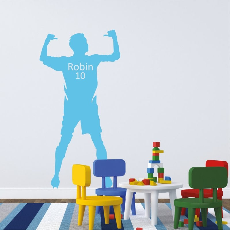 Muursticker voetbal met naam jongenskamer / kinderkamer