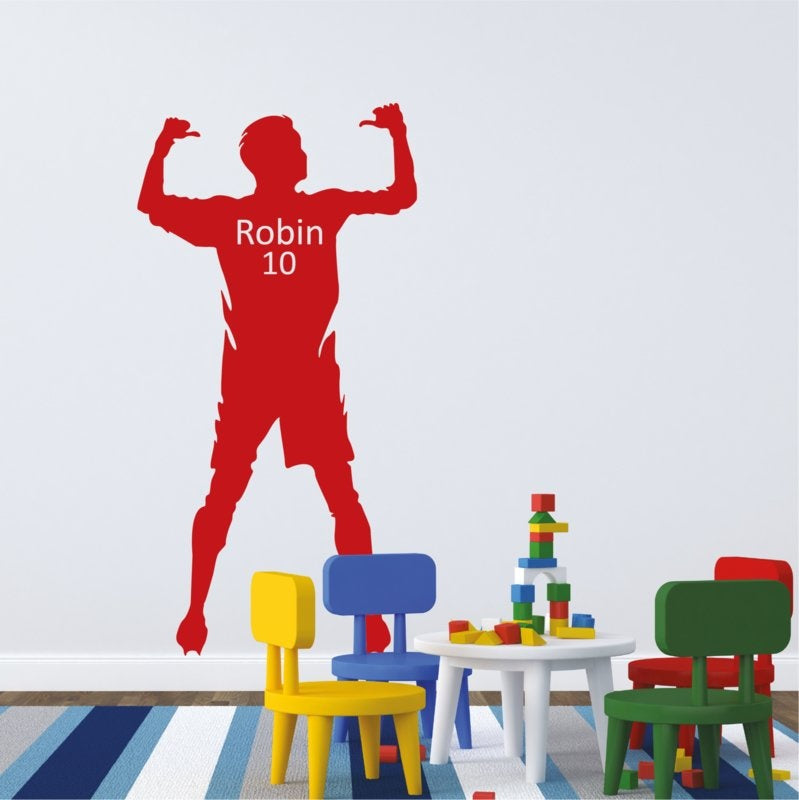 Muursticker voetbal met naam jongenskamer / kinderkamer
