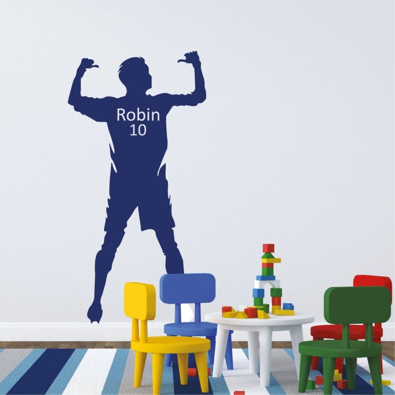 Muursticker voetbal met naam jongenskamer / kinderkamer