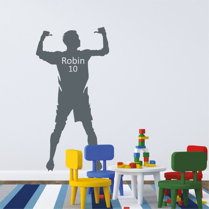 Muursticker voetbal met naam jongenskamer / kinderkamer
