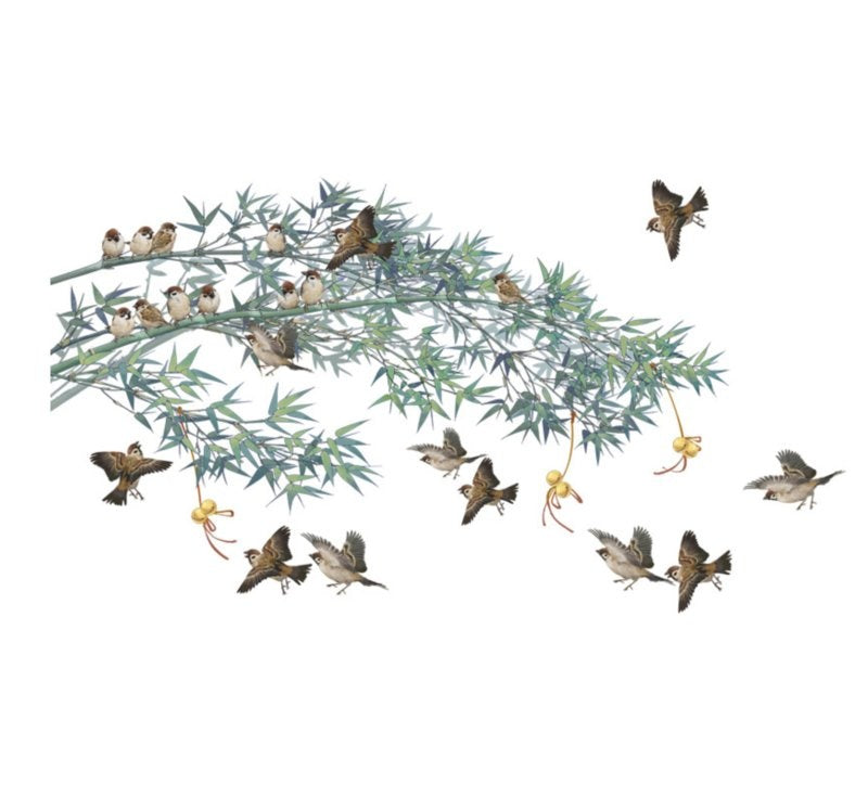 Muursticker vogels op tak decoratie XL