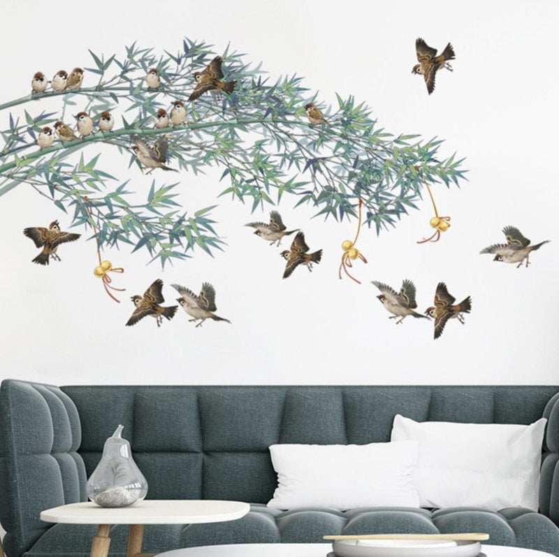 Muursticker vogels op tak decoratie XL