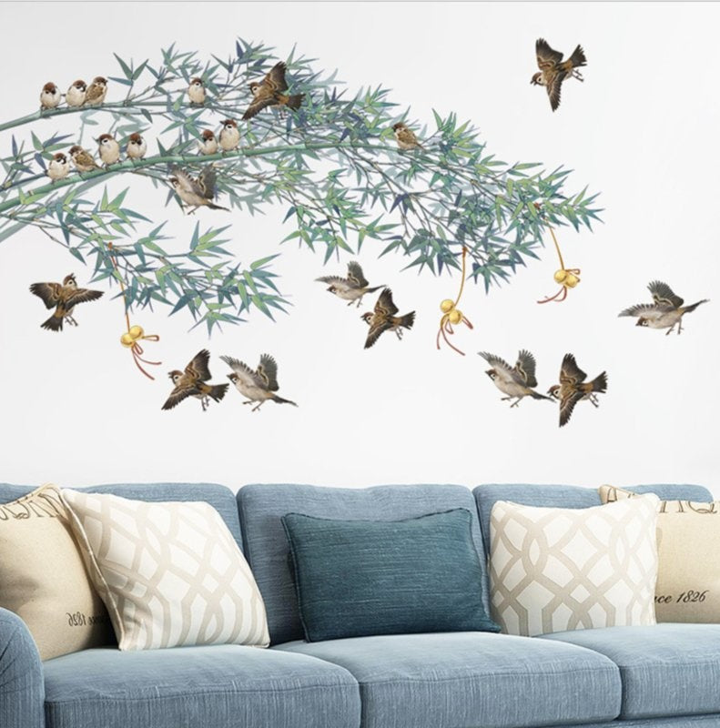 Muursticker vogels op tak decoratie XL