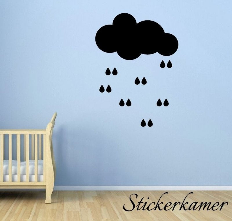 Muursticker wolk en regendruppels kinderkamer