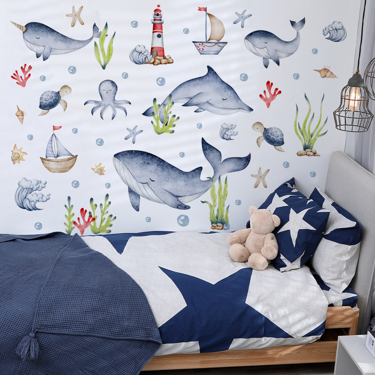 Muursticker zee dieren kinderkamer 156x134 cm