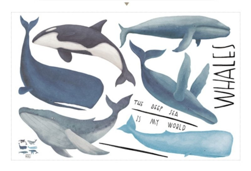 Muursticker zeedieren walvissen - bultrug - orka - potvis kinderkamer