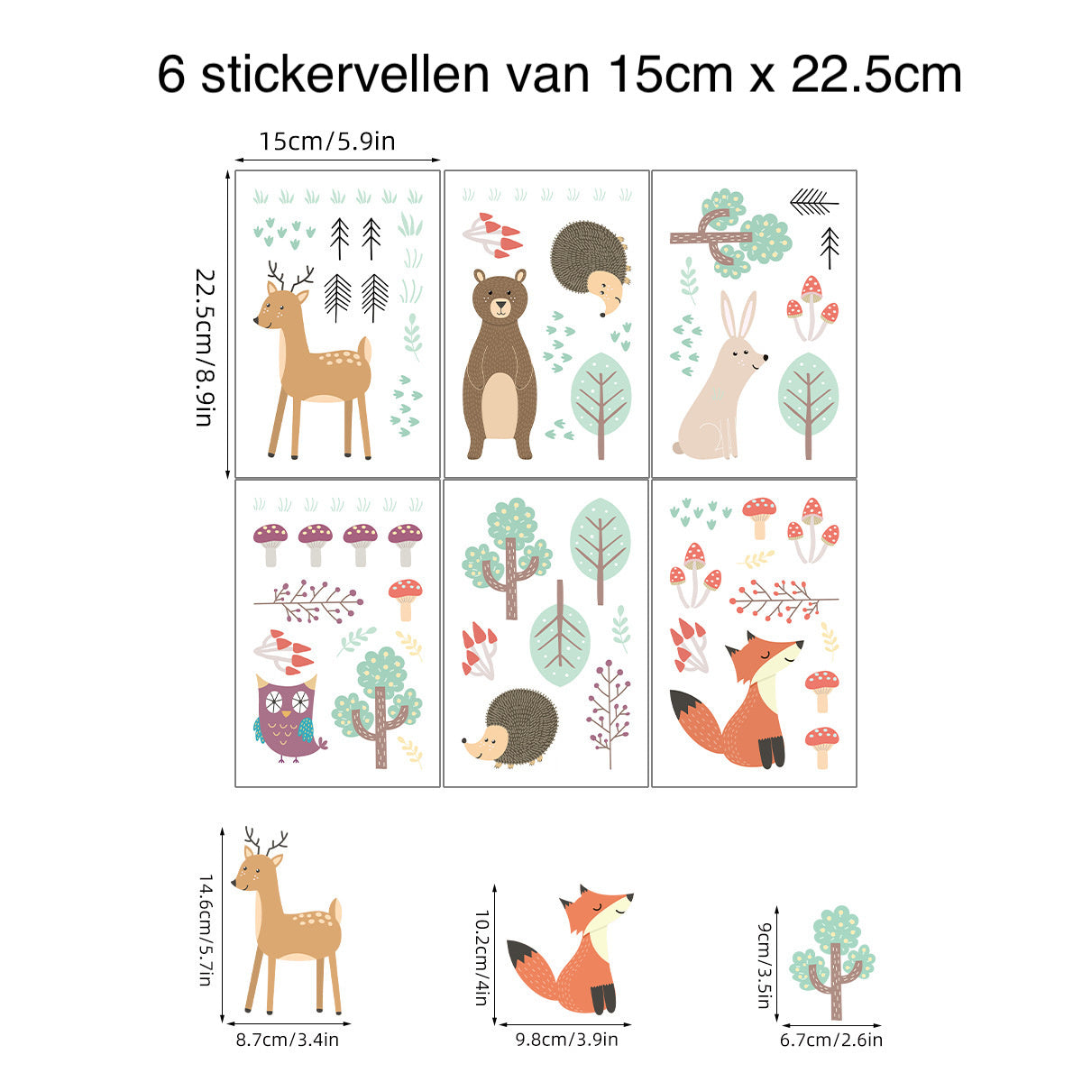 Herfst Muurstickers – Bosdieren, Boompjes en Paddenstoelen voor de Kinderkamer