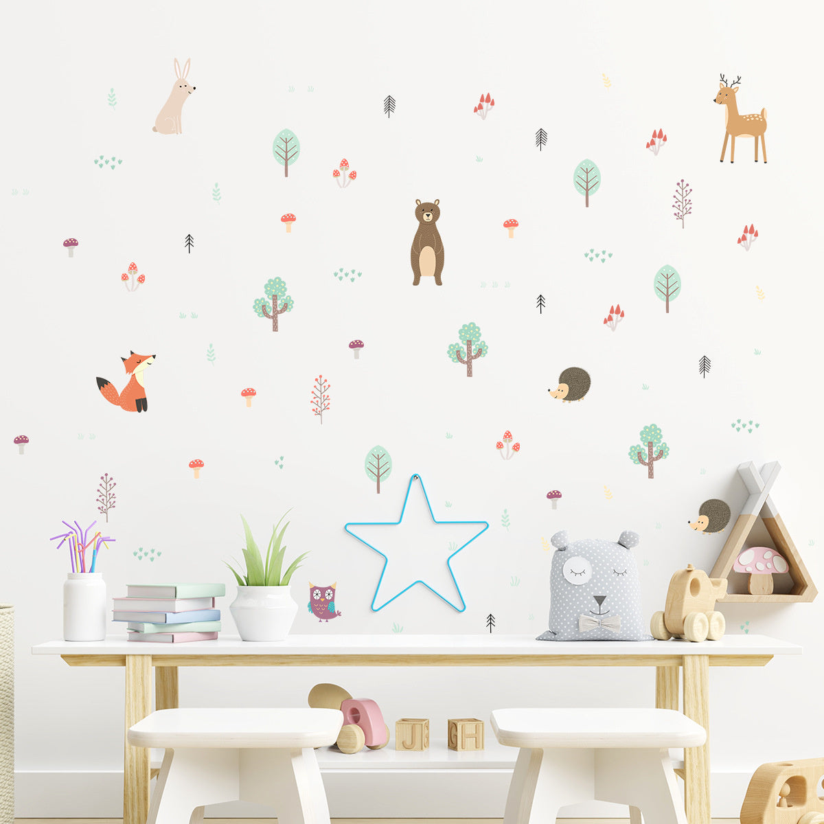 Herfst Muurstickers – Bosdieren, Boompjes en Paddenstoelen voor de Kinderkamer