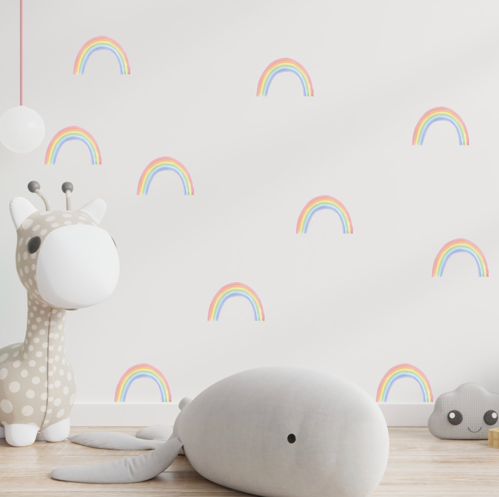 Muurstickers regenboogjes pastel mini kinderkamer