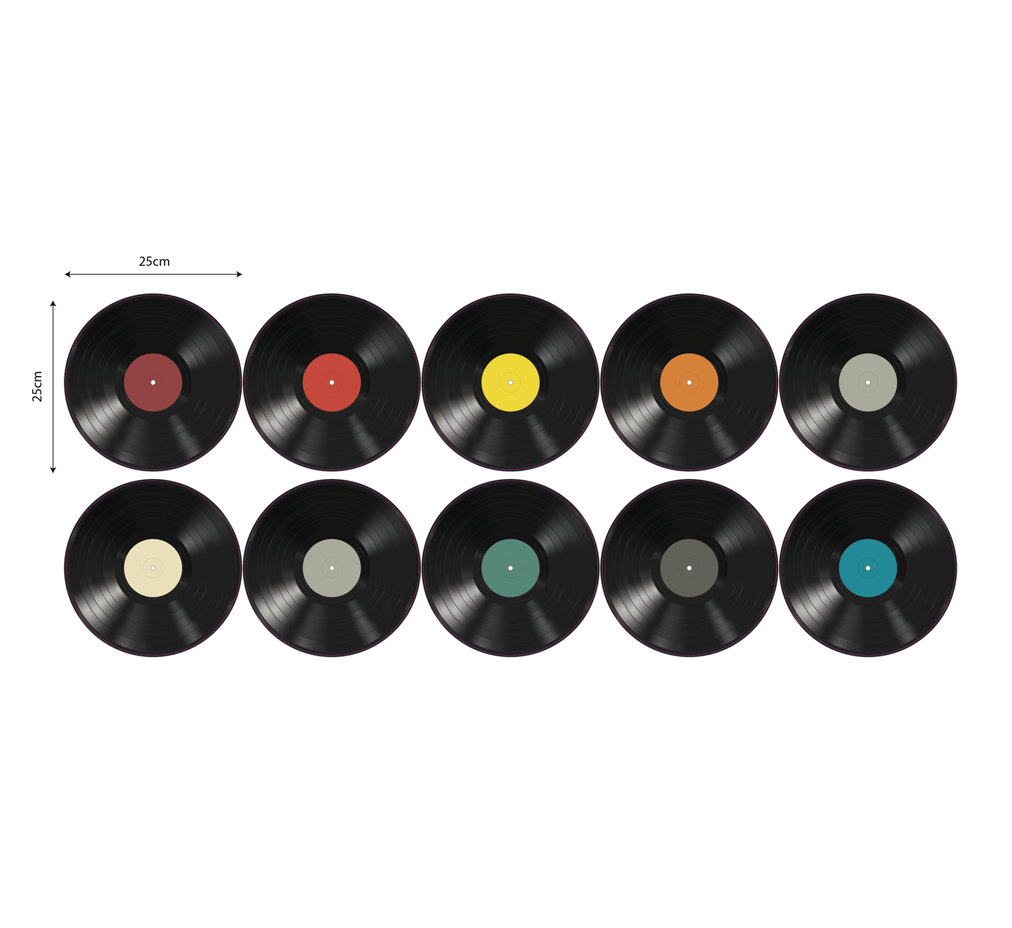 Retro Muurstickers LP Platen – Set van 10 Decoratieve Stickers (25x25 cm)
