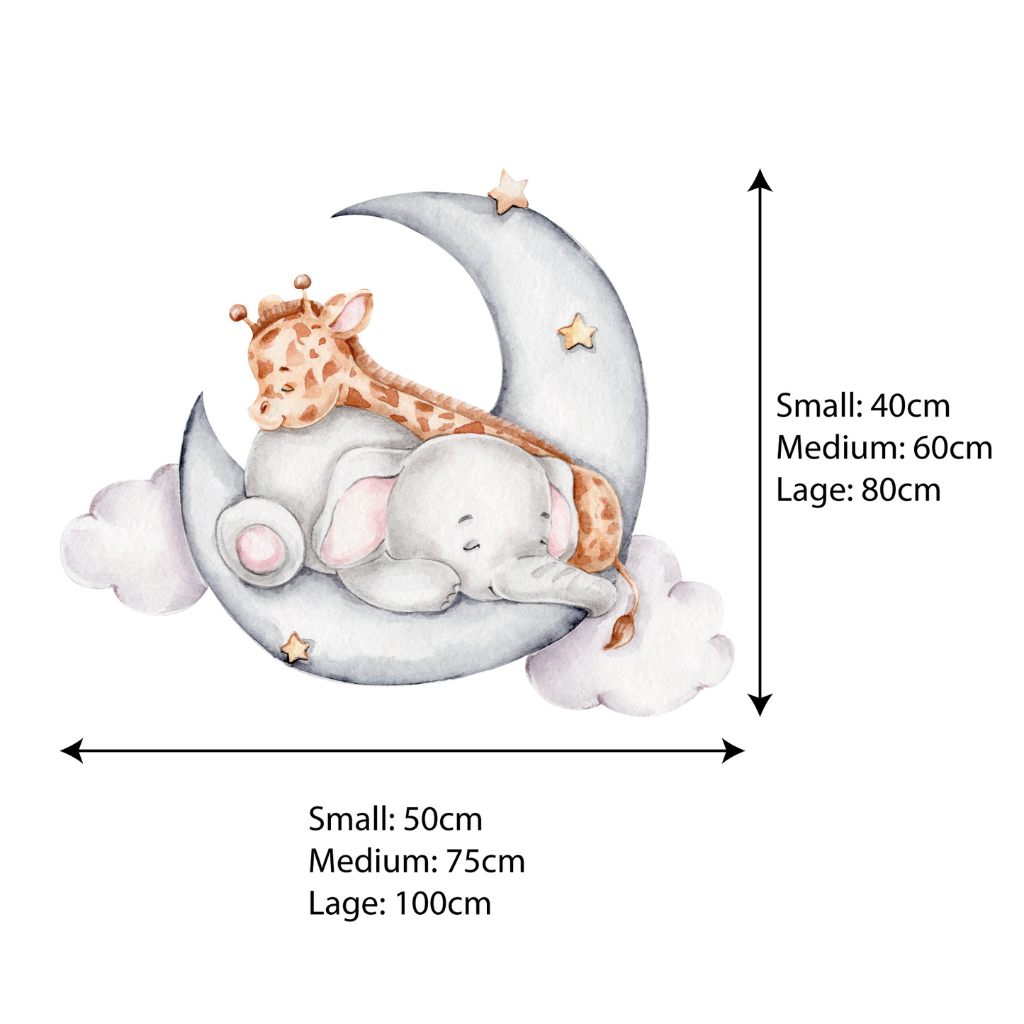 Muursticker babykamer giraffe en olifant op maan en sterren