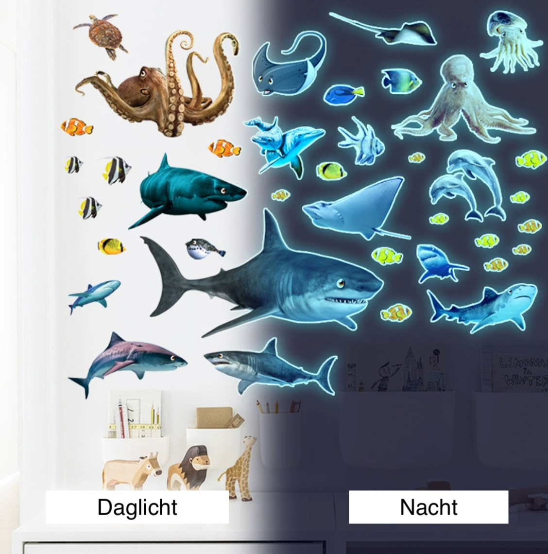 Glow in the dark onder water wereld - vissen set muursticker