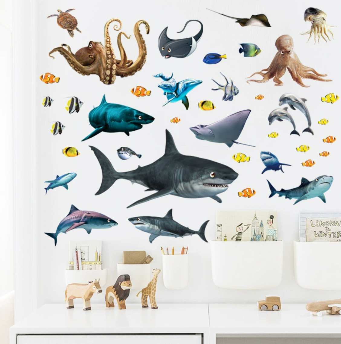 Glow in the dark onder water wereld - vissen set muursticker