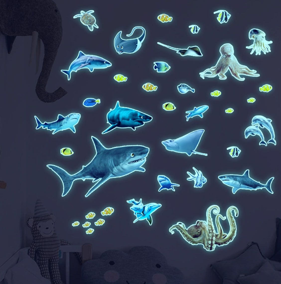 Glow in the dark onder water wereld - vissen set muursticker