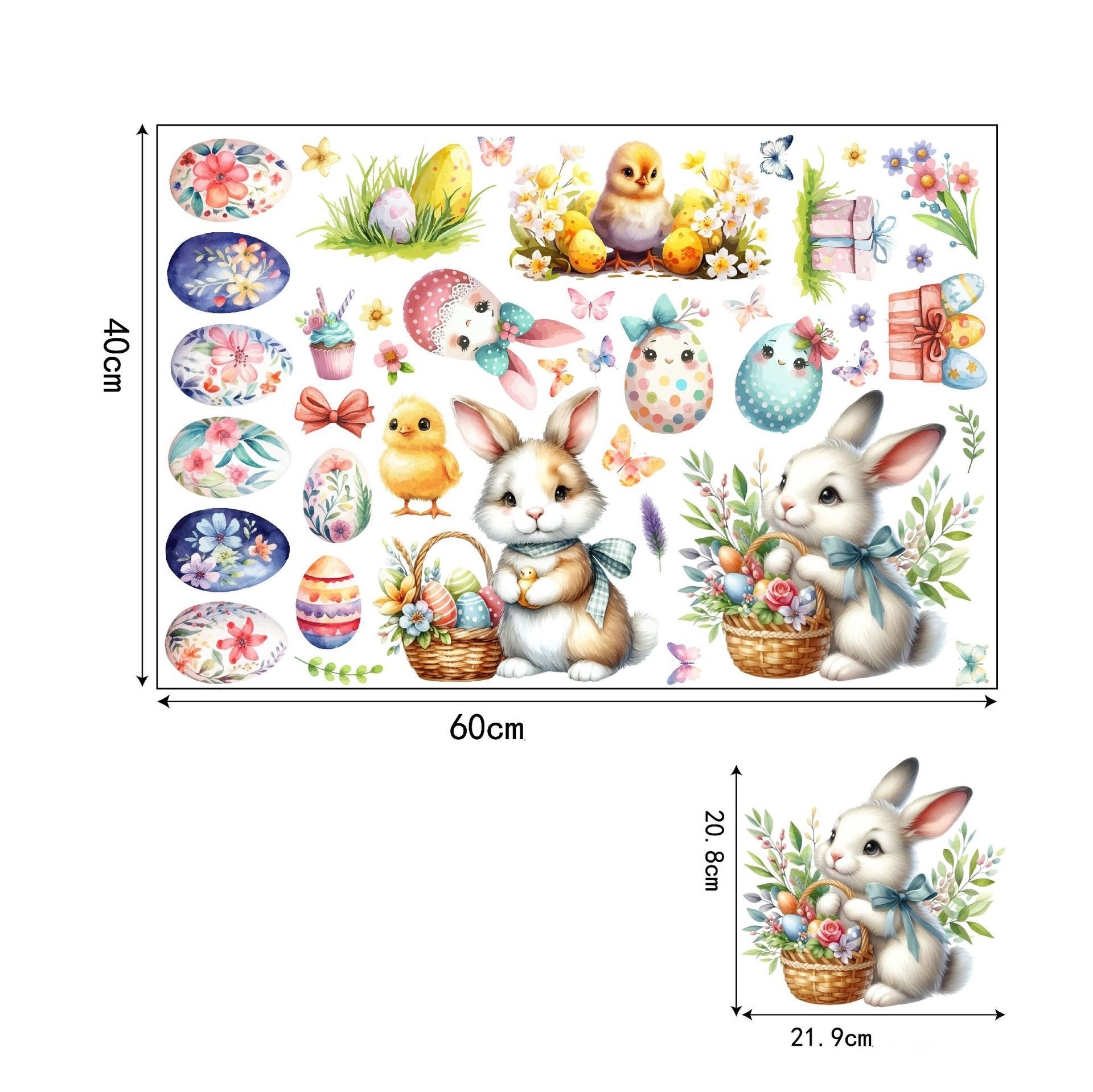 Statische Raamstickers Pasen – Konijnen & Eieren Set (60x40 cm)