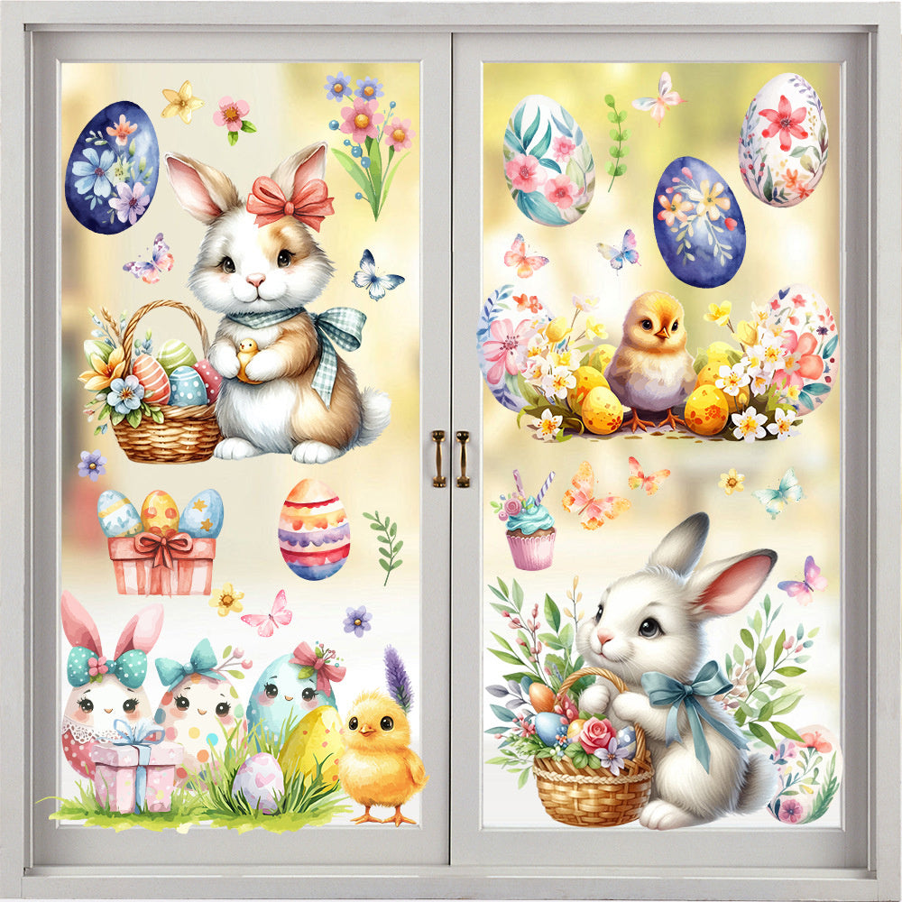 Statische Raamstickers Pasen – Konijnen & Eieren Set (60x40 cm)