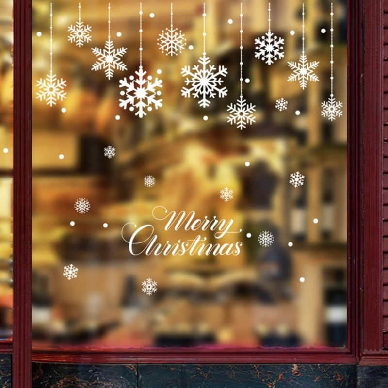 Raamsticker Merry Christmas witte sneeuwvlokken statisch hechtend