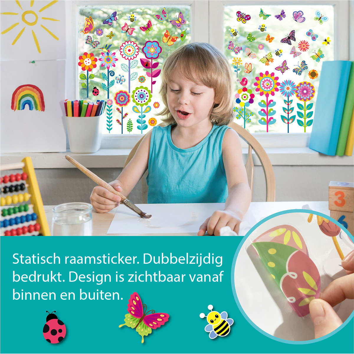 Bloemen met vlinders Statische raamstickers 9 vellen