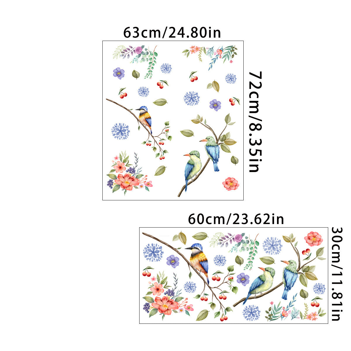 Raamsticker zelfklevend vogels met bloemen en kersen