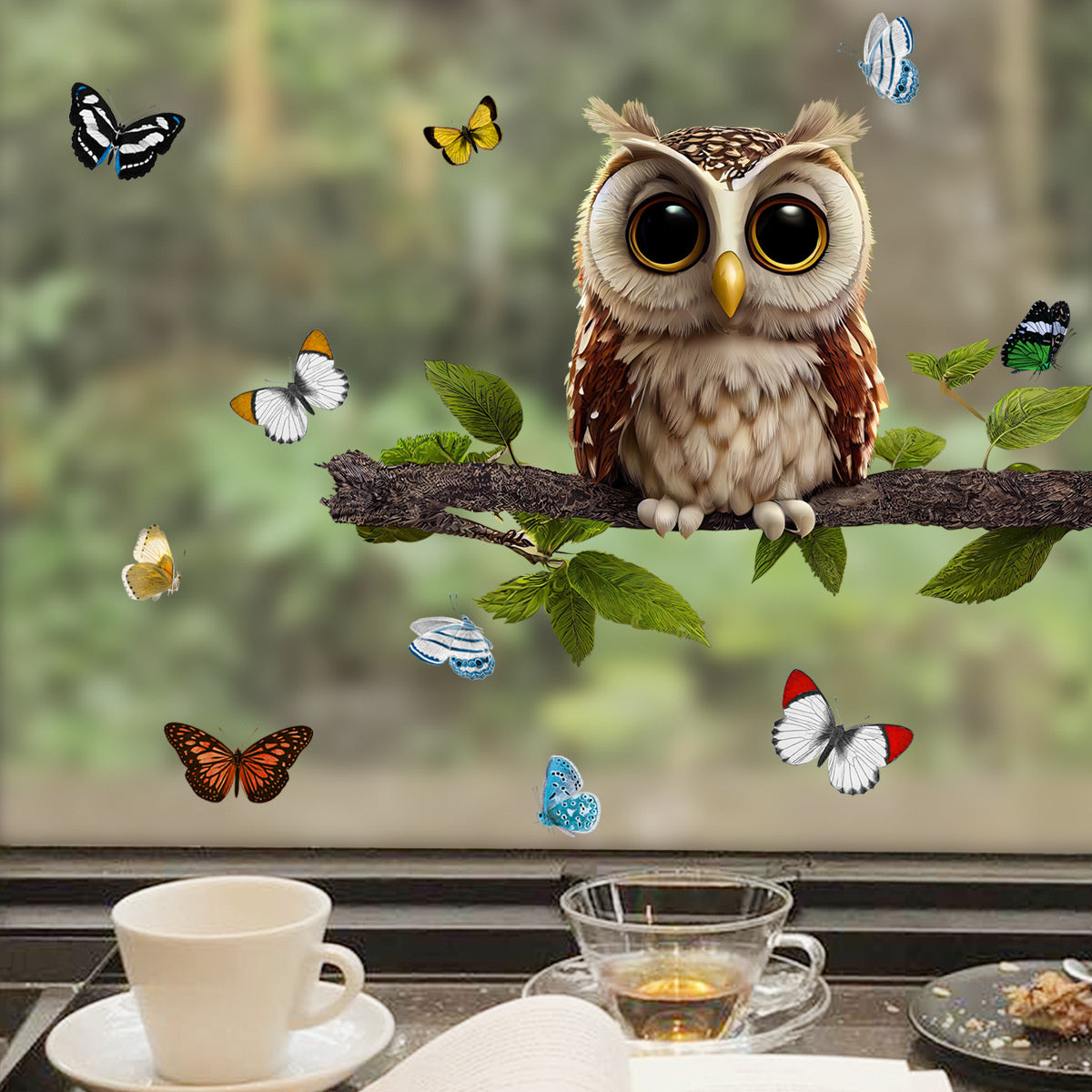 Raamstickers zelfklevend uil op tak