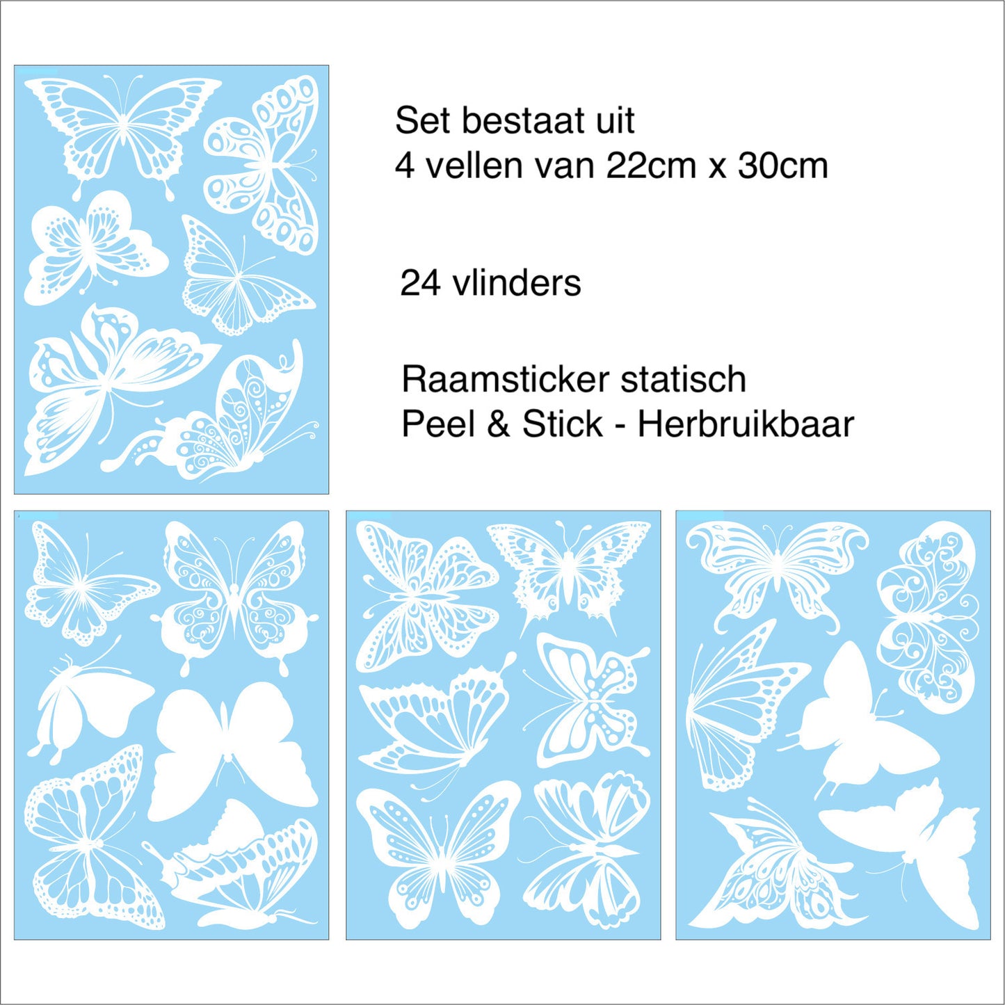 Statische vlinders raamstickers 24 stuks (vogelbescherming)