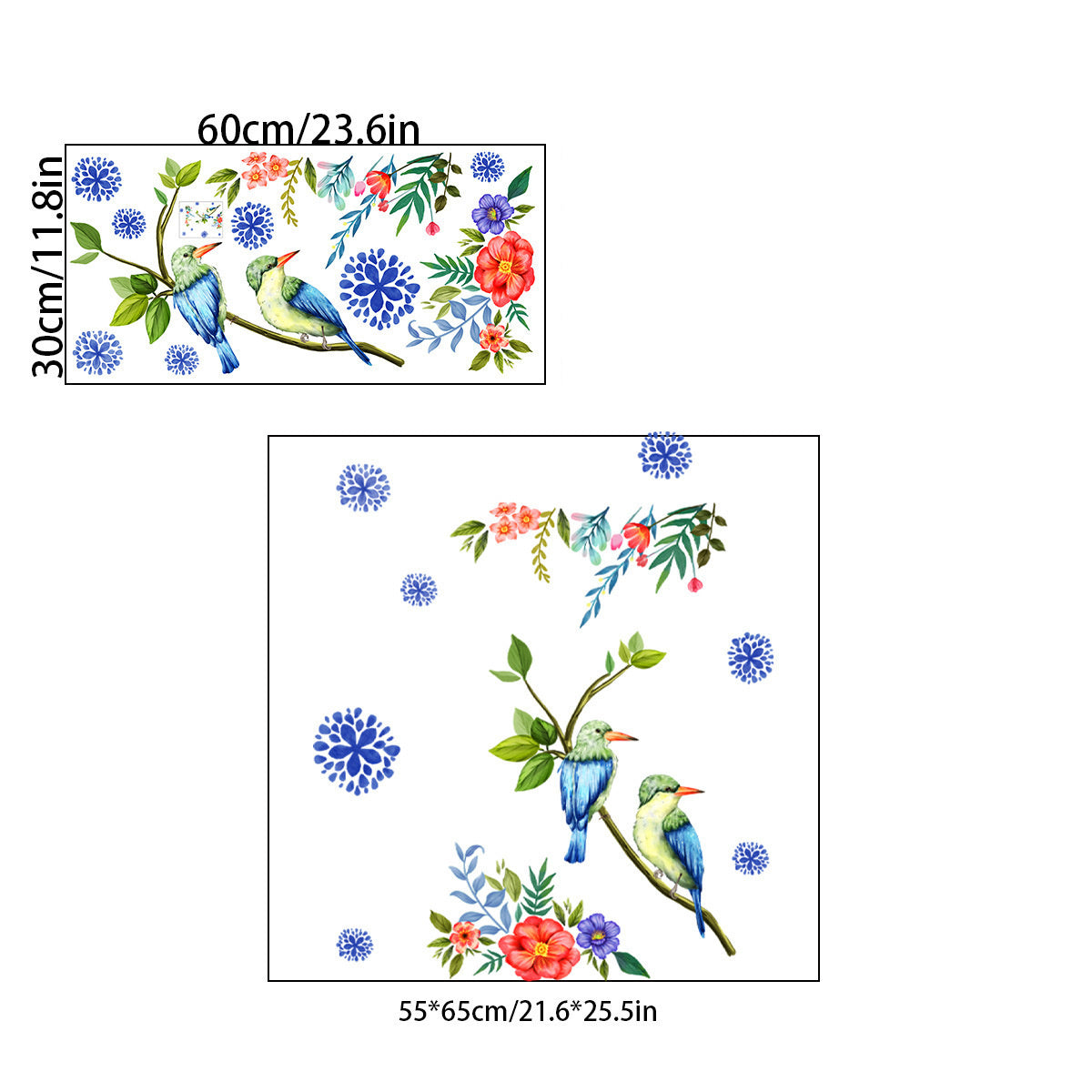 Raamsticker zelfklevend vogels met blauwe decoratie