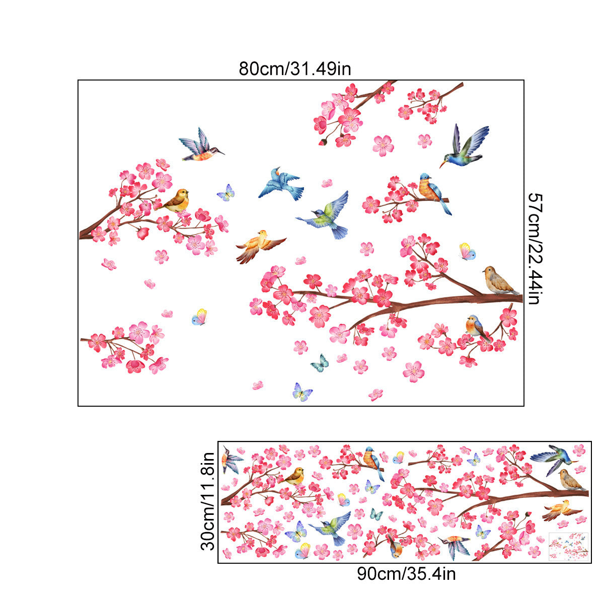 Raamsticker zelfklevend vogels roze bloemen en vlinders