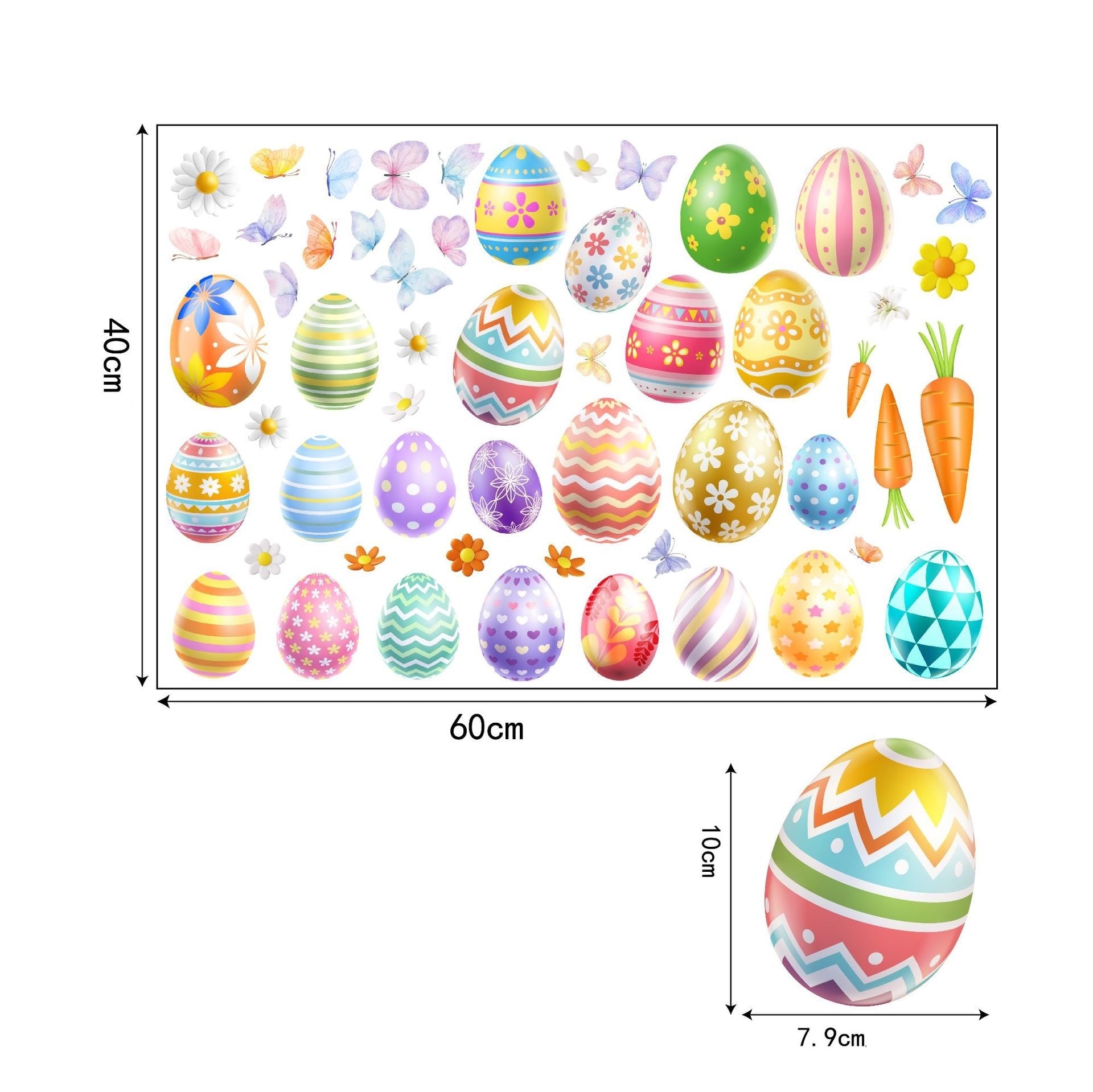 Statische paas raamstickers paaseieren set 60x40 cm