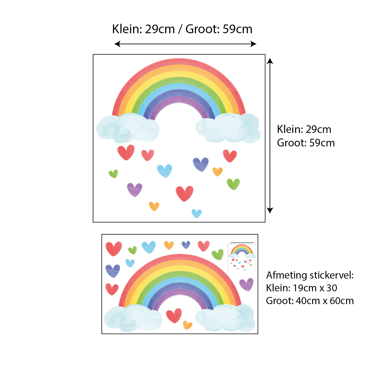 Muursticker glow in the dark regenboog hartjes kinderkamer