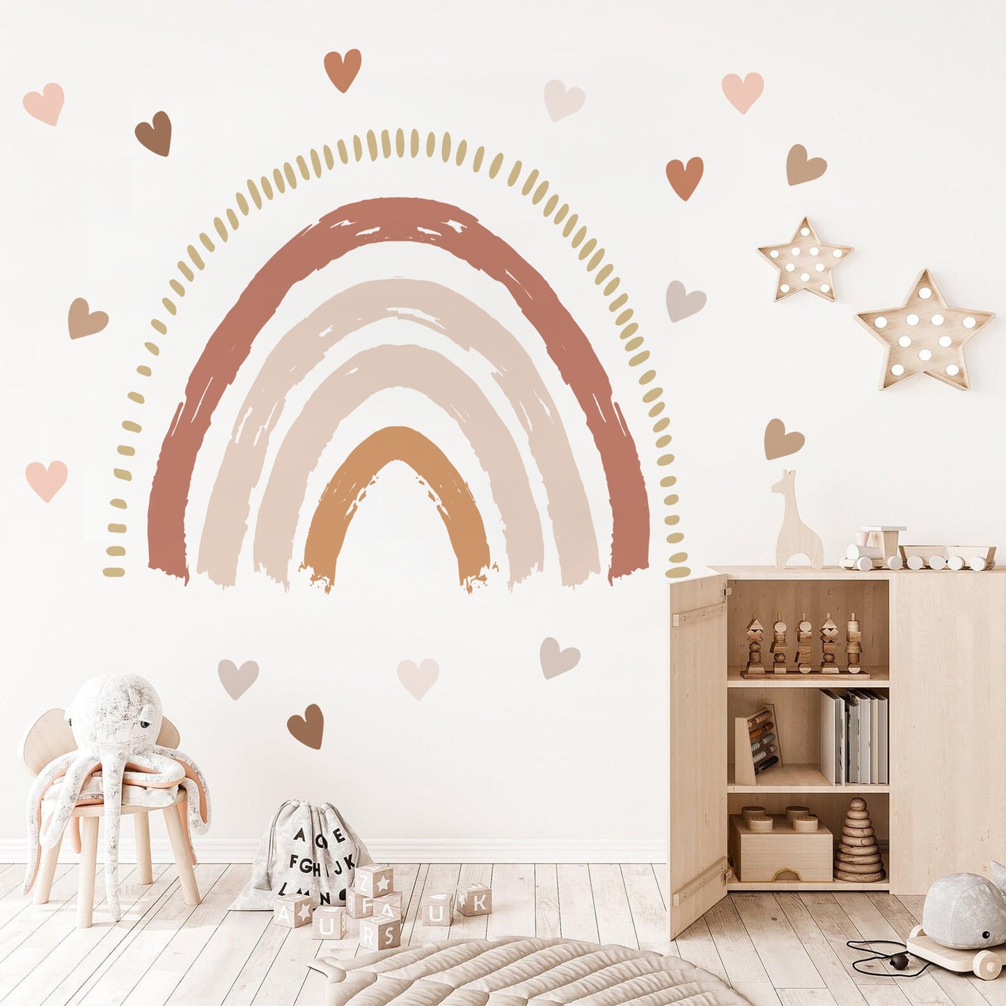 Muursticker aardse kleuren regenboog met hartjes