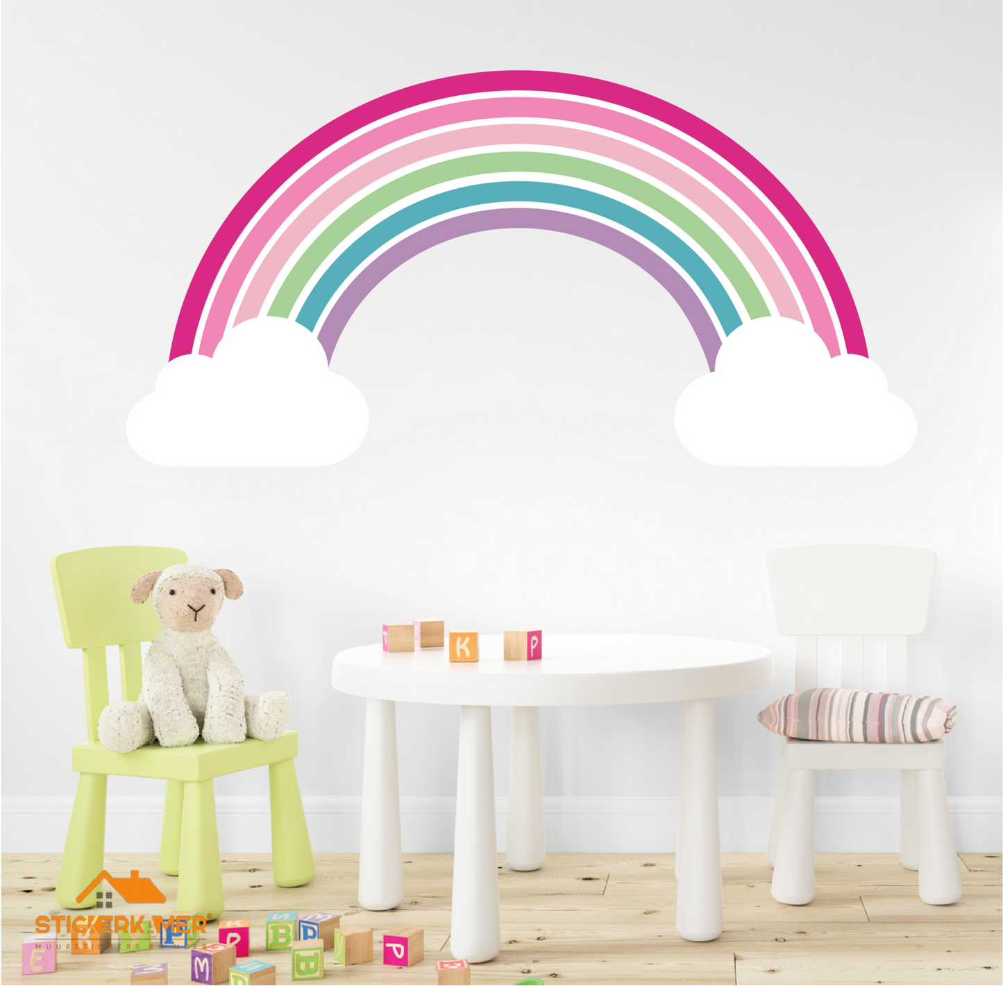 Muursticker regenboog met wolken kinderkamer