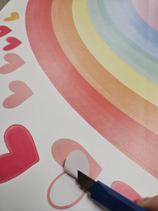 Kinderkamer Muursticker – Regenboog en Hartjes, Zelfklevend