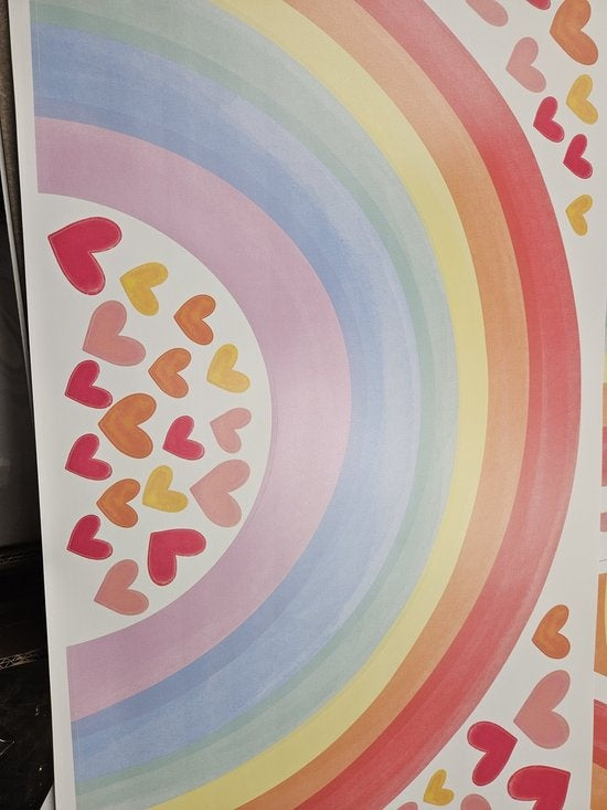 Kinderkamer Muursticker – Regenboog en Hartjes, Zelfklevend