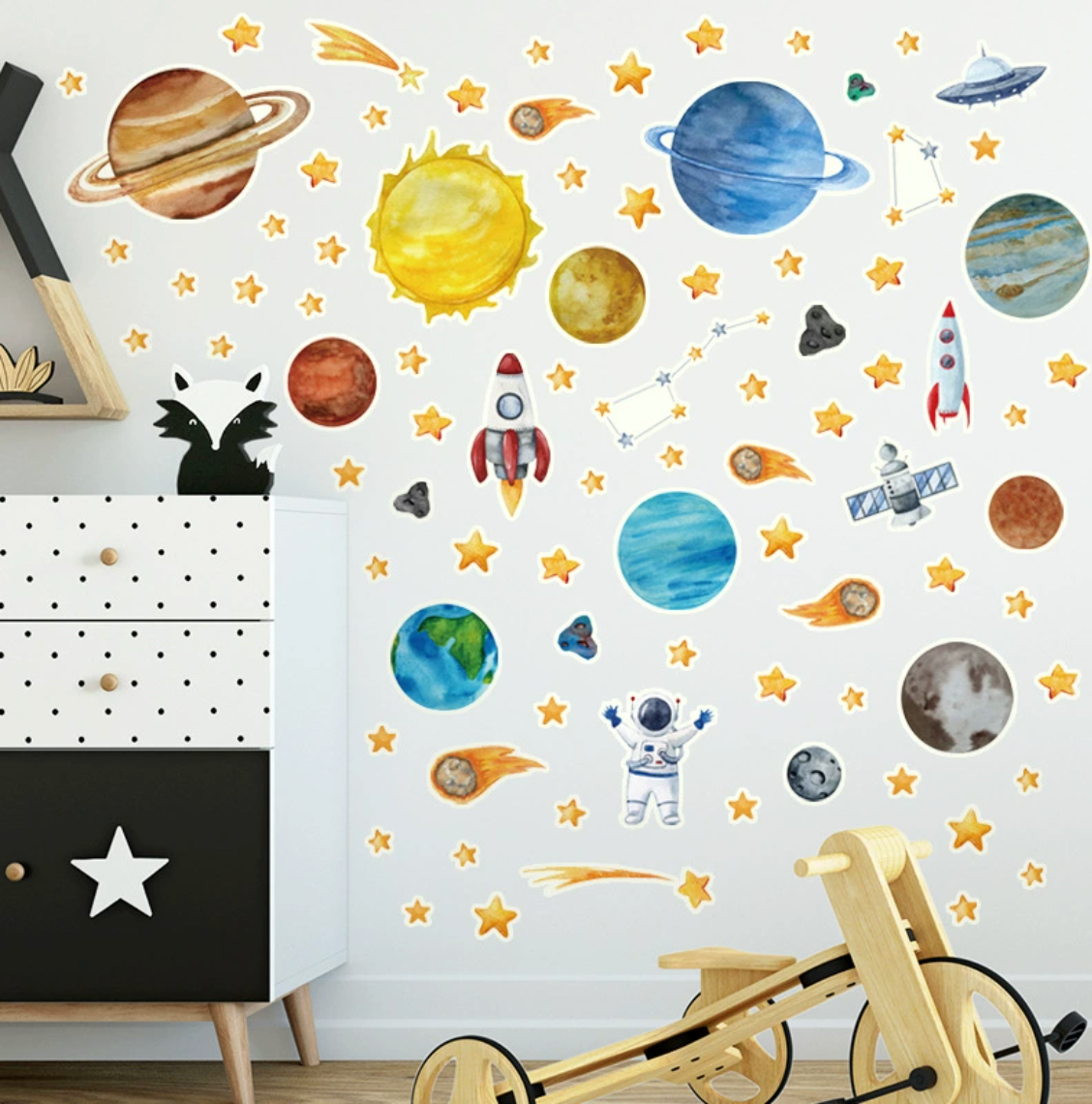 Glow in the dark muurstickers Ruimte planeten thema set