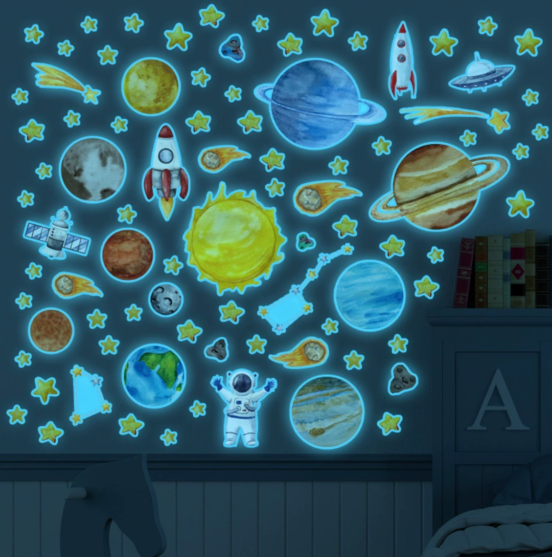 Glow in the dark muurstickers Ruimte planeten thema set