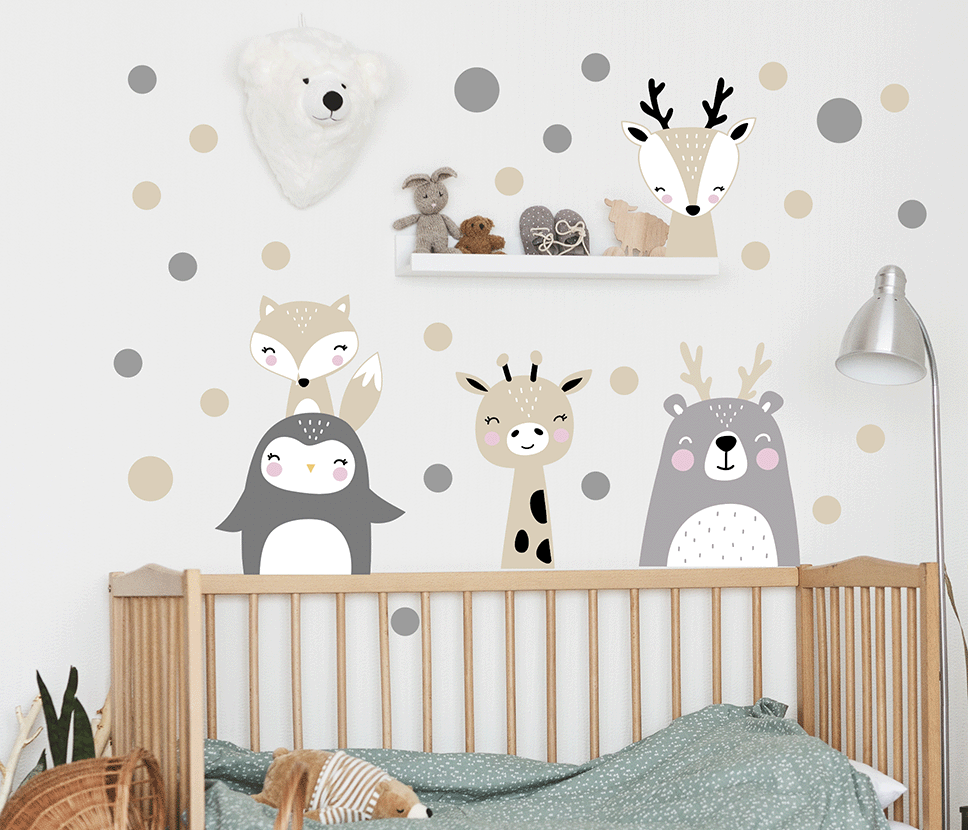 Muursticker kinderkamer dieren en stippen nordic design