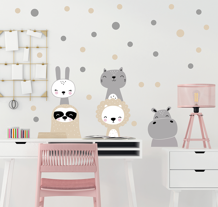 Muursticker kinderkamer dieren en stippen nordic design
