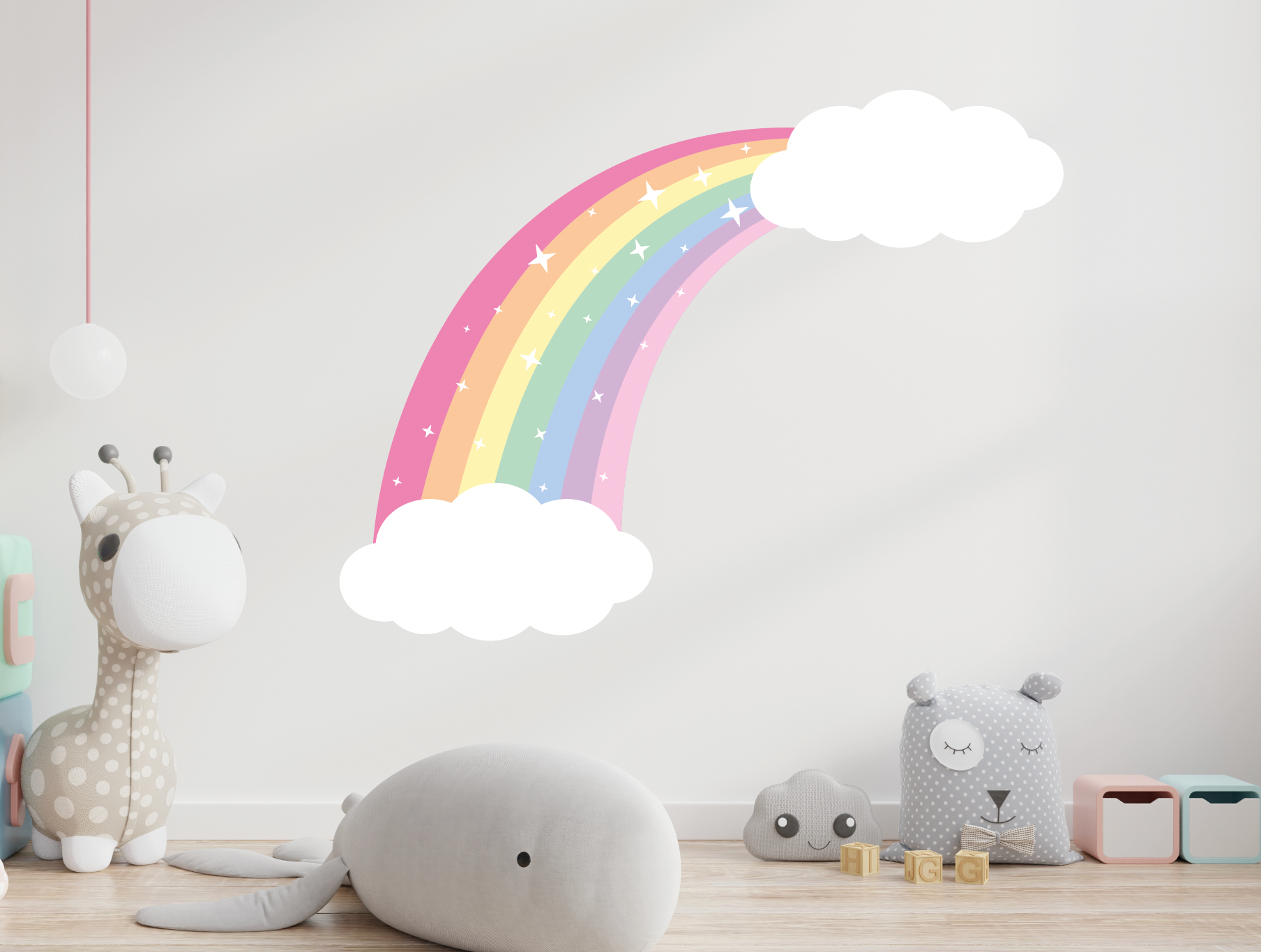 Muursticker regenboog en wolken kinderkamer