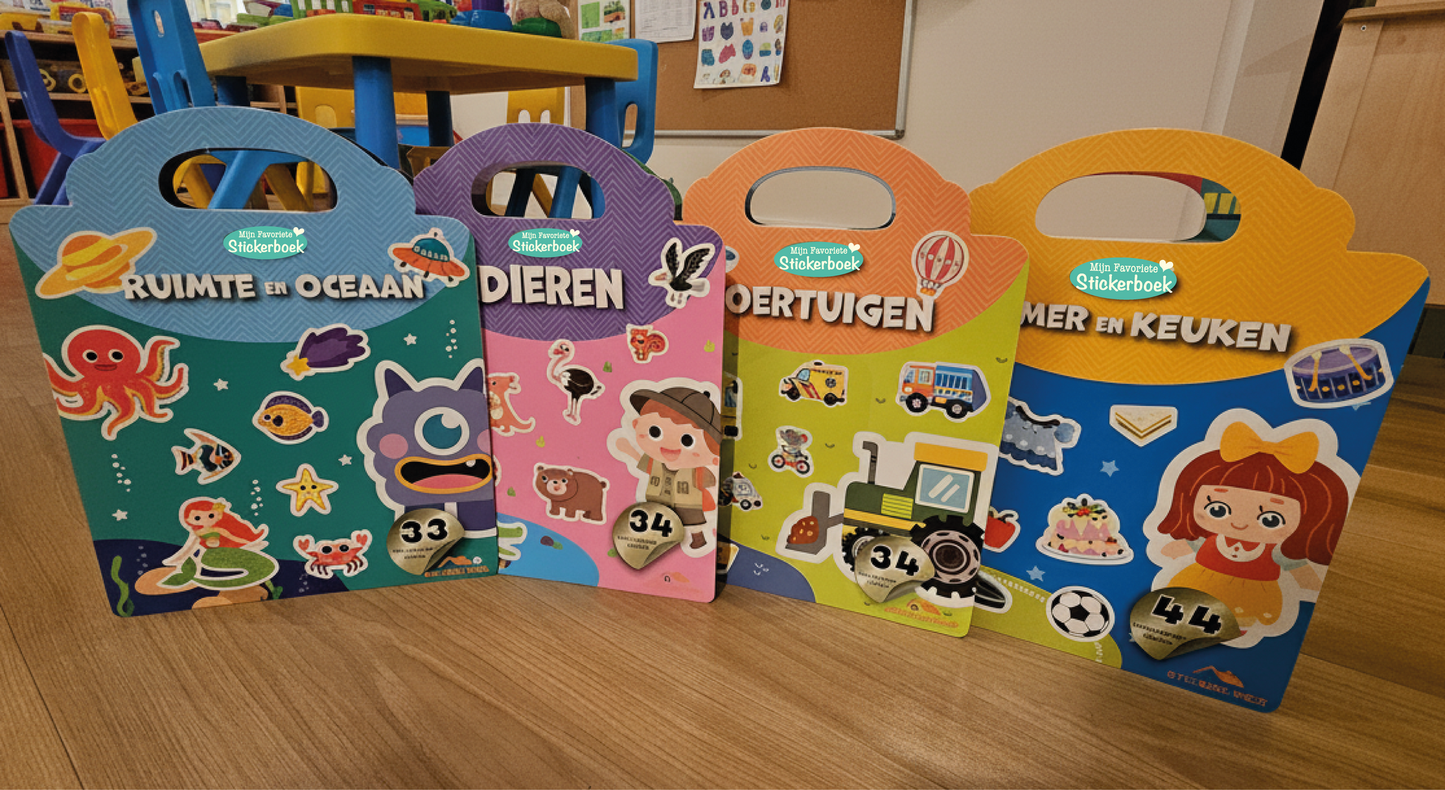 Herbruikbaar Stickerboek Kinderen: 4 Thema's