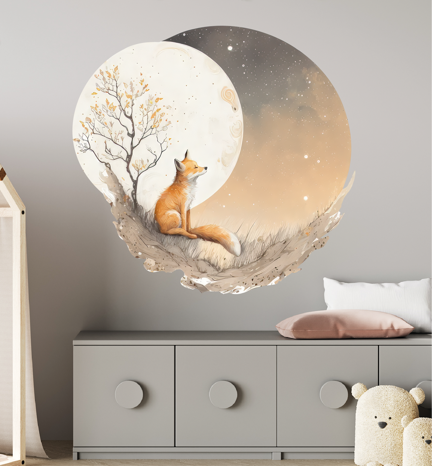 Muursticker vos op de maan