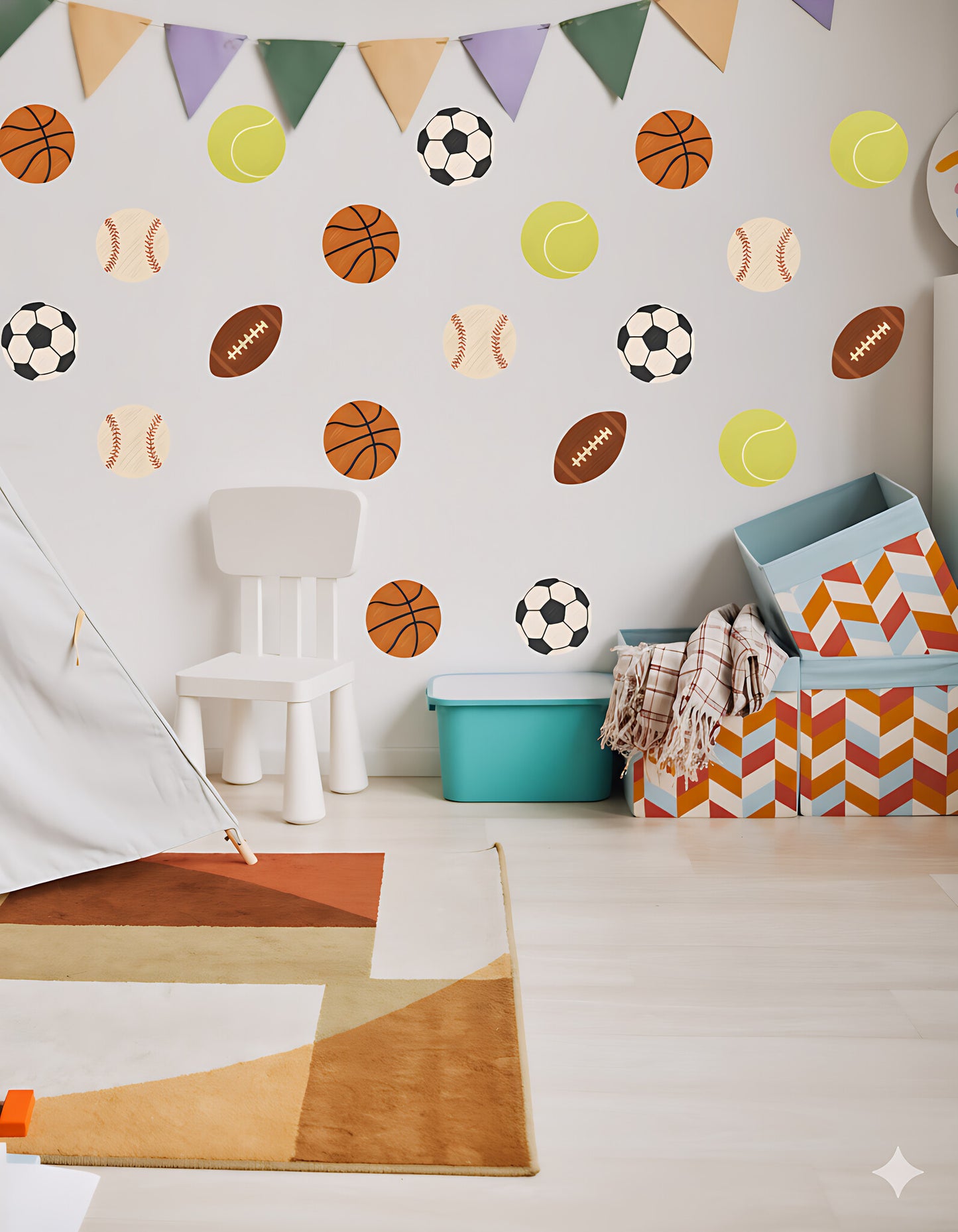 Sportballen muurstickers – rugby, voetbal, tennis, honkbal & basketbal