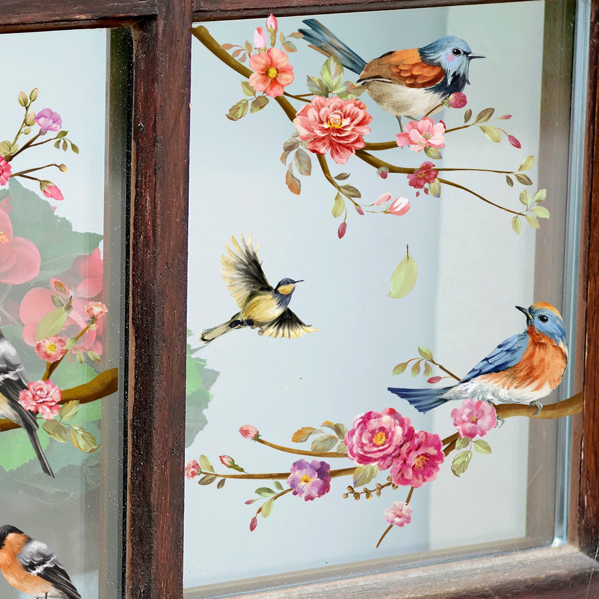 Statisch Raamfolie sticker vogels op takken - dubbelzijdig zichtbaar